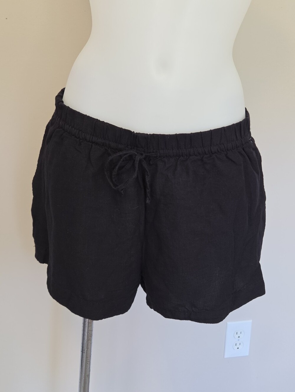H&M Linen Blend Black Drawstring Shorts